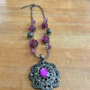 Necklace, Victorian, vintage, large jewel, all rhinestones present, glass beads